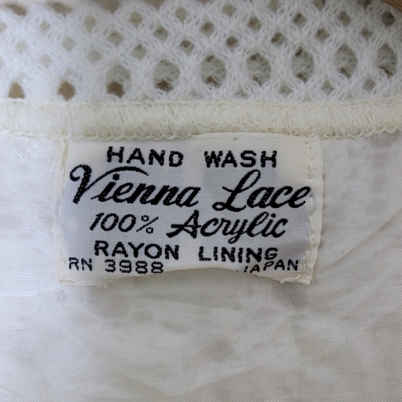 Vintage 60s Vienna Lace Open Front Cardigan S Ivory Acrylic Made In Japan - Picture 7 of 7